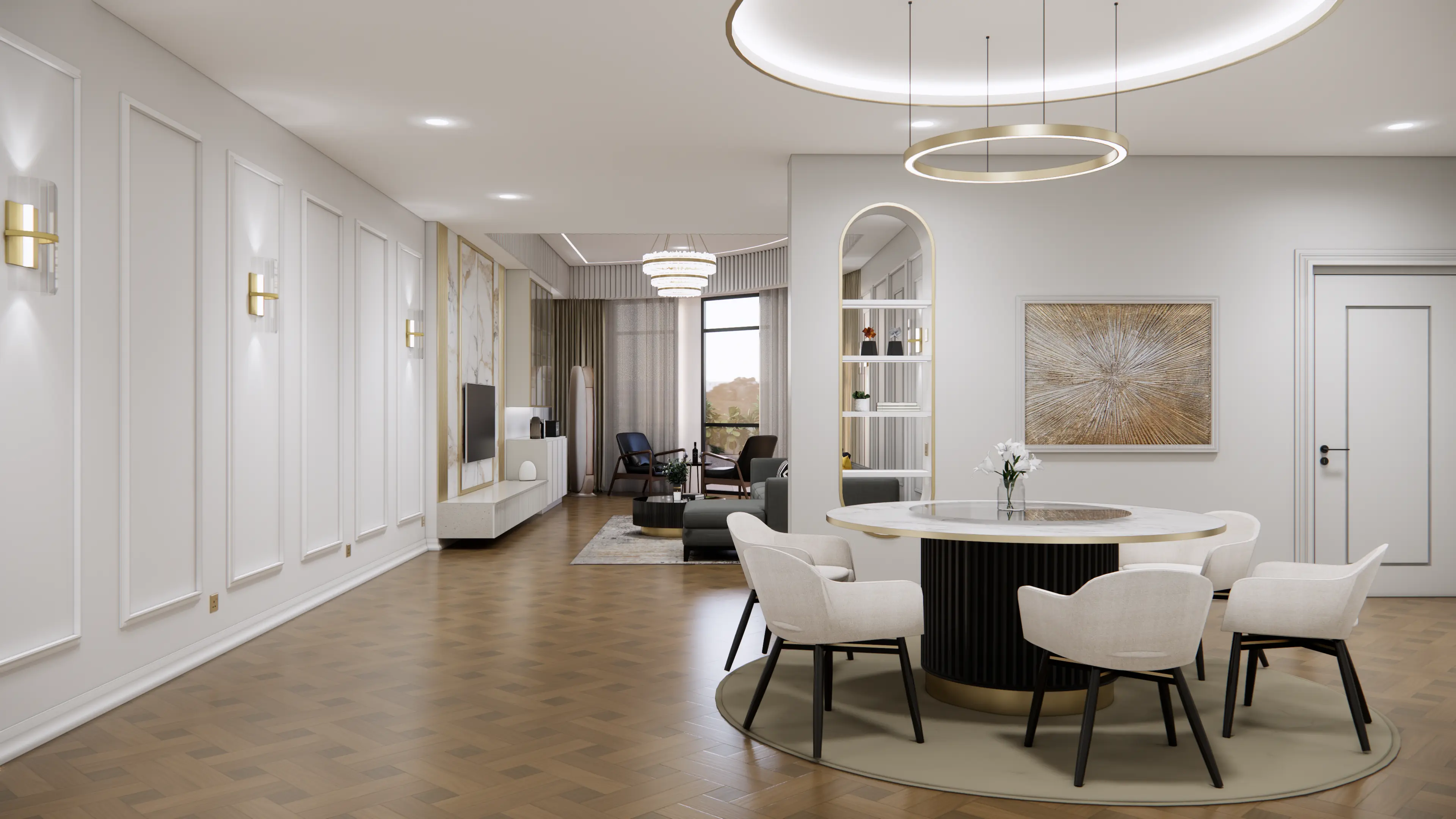Dining — Round Table & Ring Chandelier