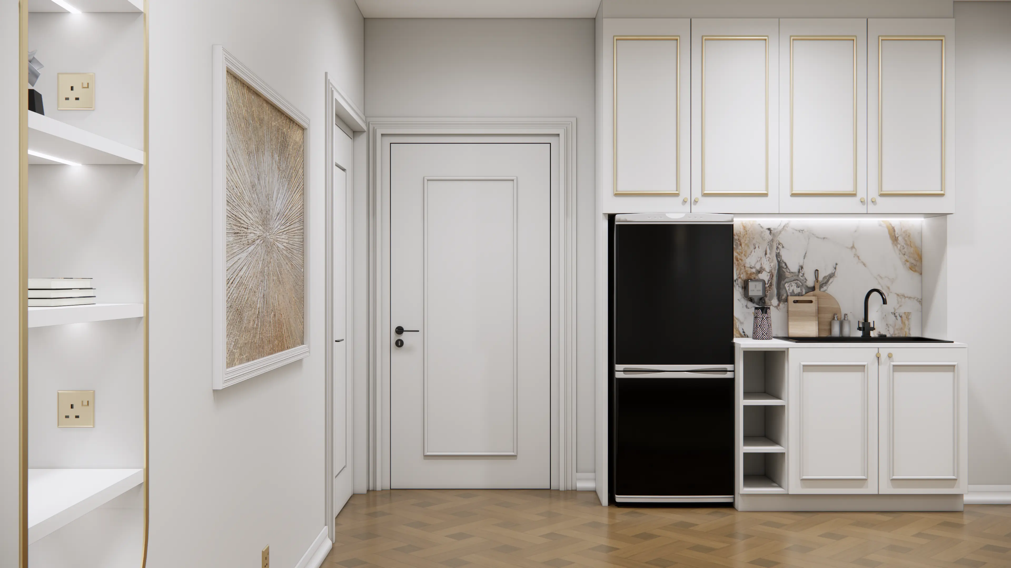 Kitchen — Gold Handle Cabinets