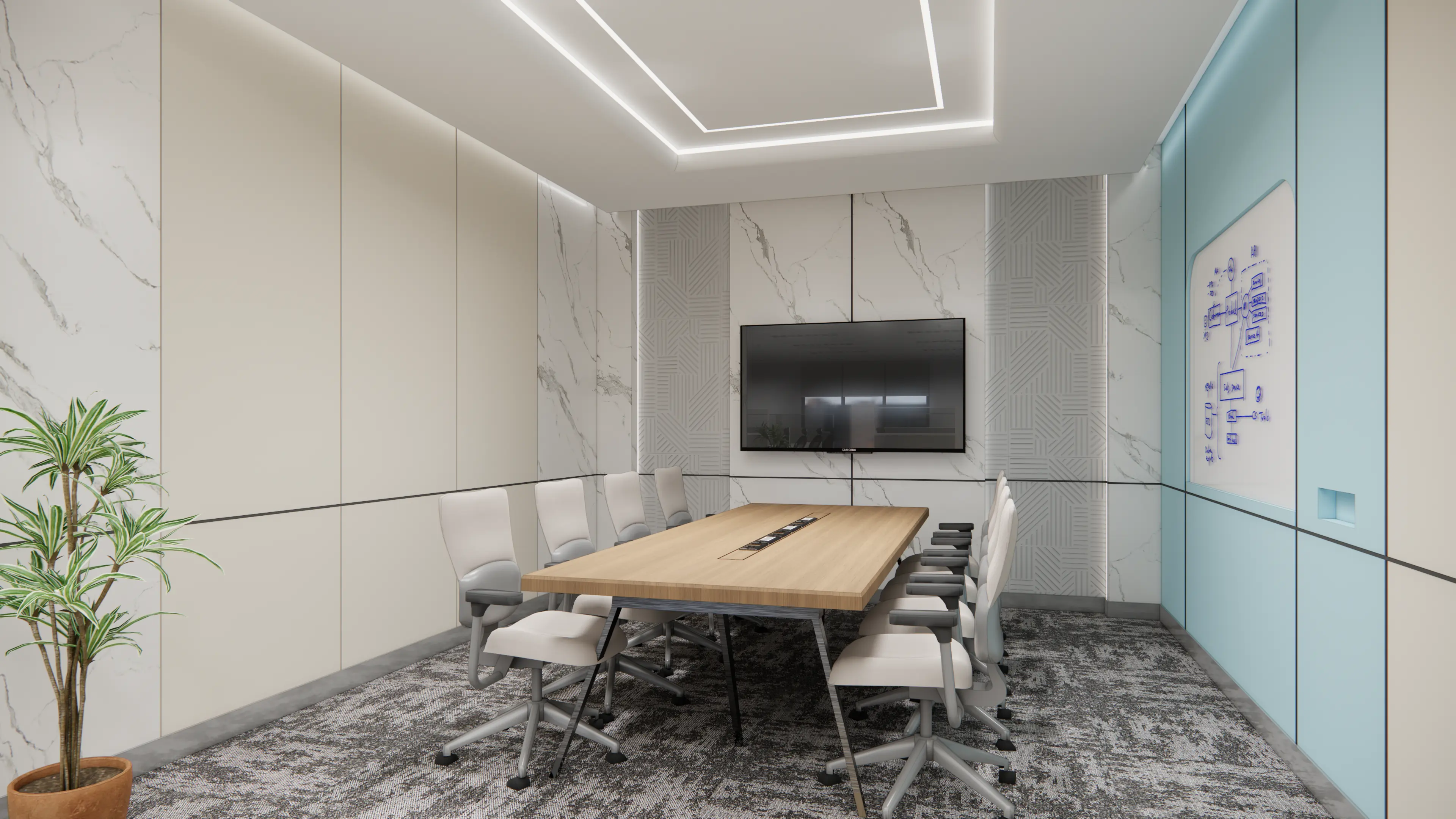 8-Pax Meeting Room — Marble & Blue Glass