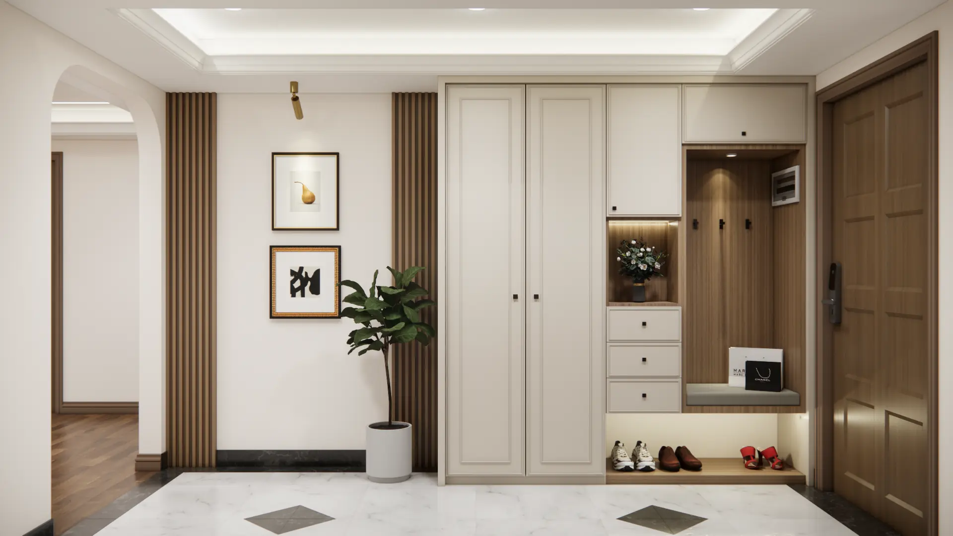 Foyer — Arch Entry & Teak Floor
