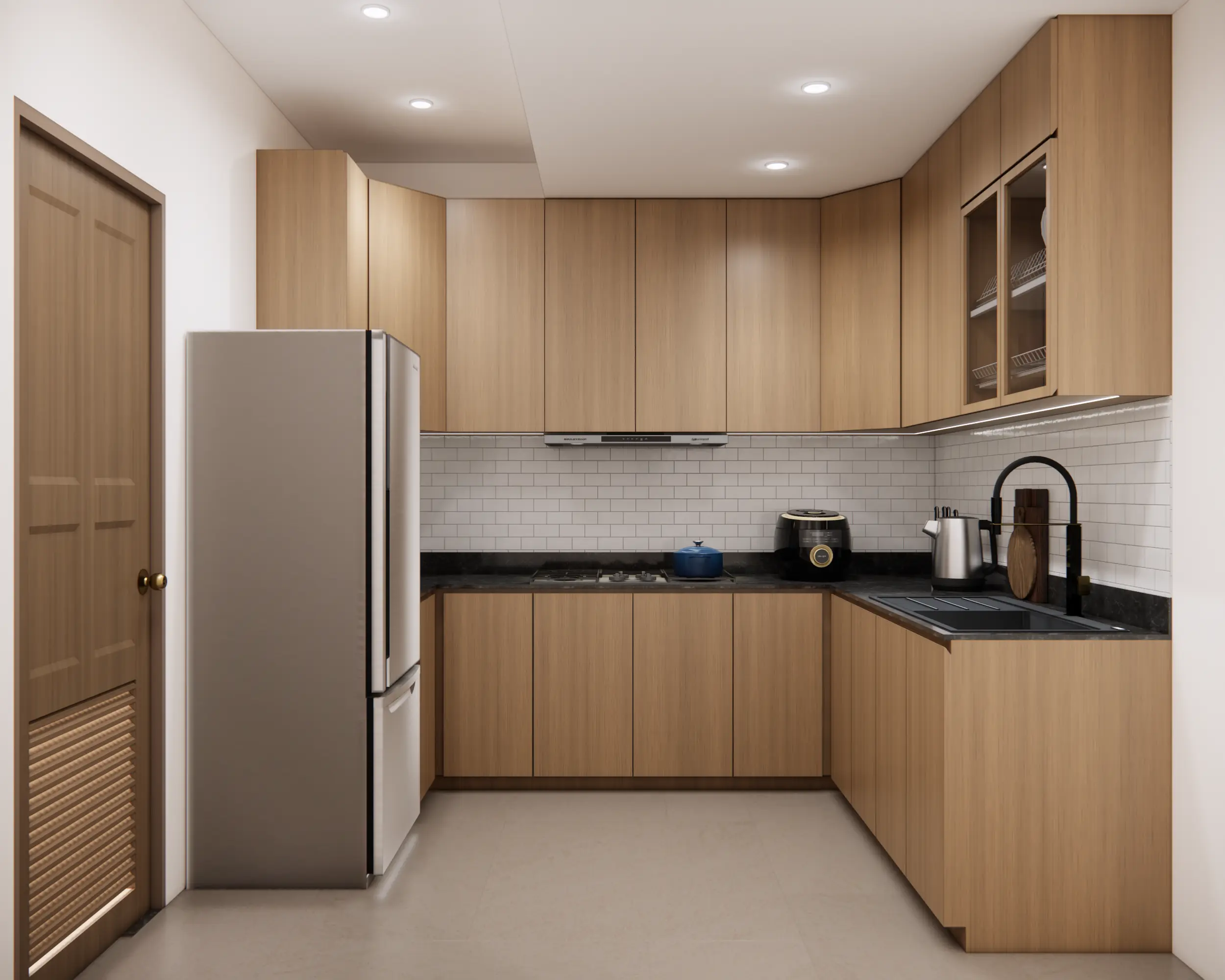 Kitchen — Teak & White Cabinets