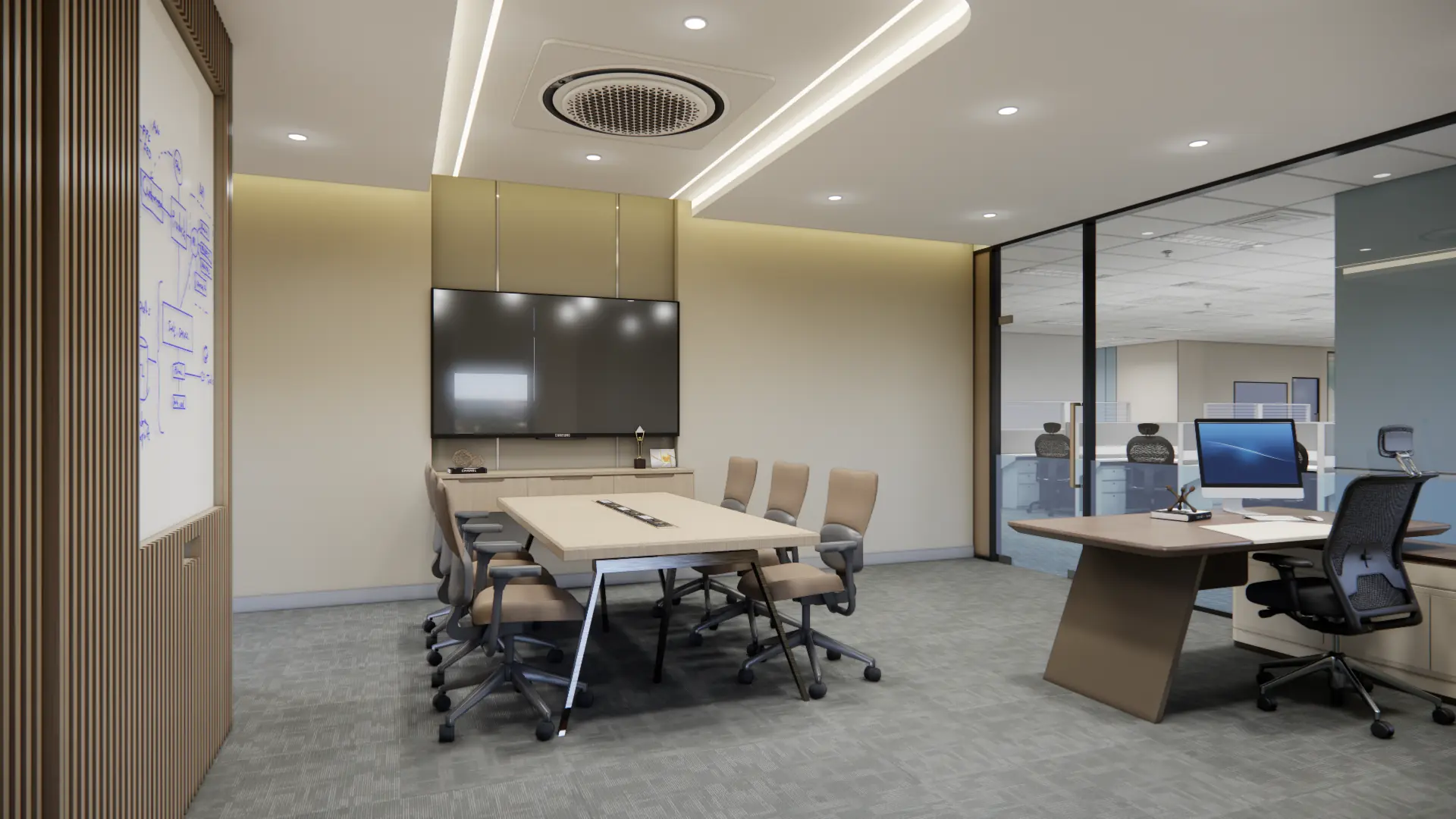 MD Room — TV Wall & Open Office View