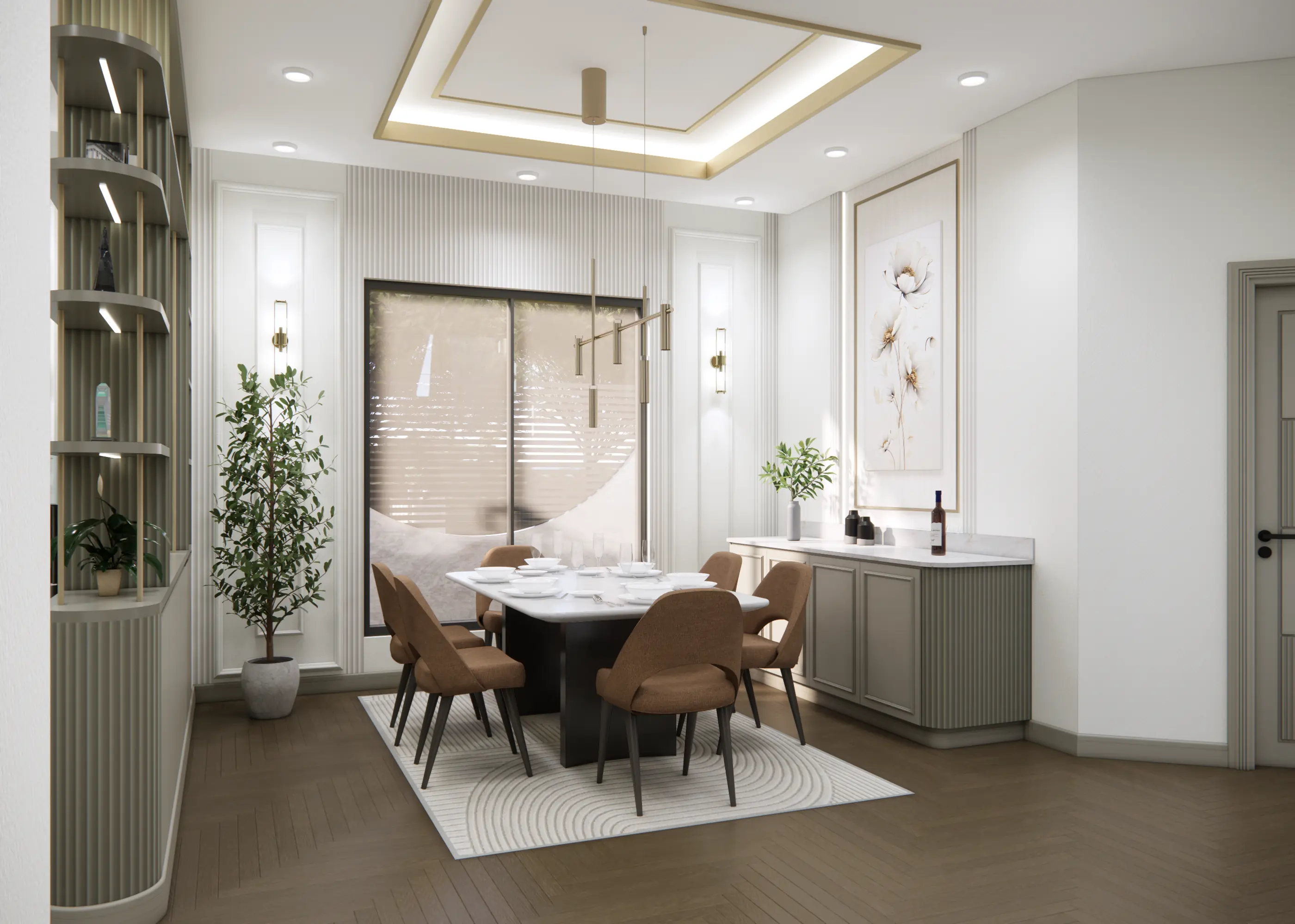 Dining — Marble Table & Branched Pendant