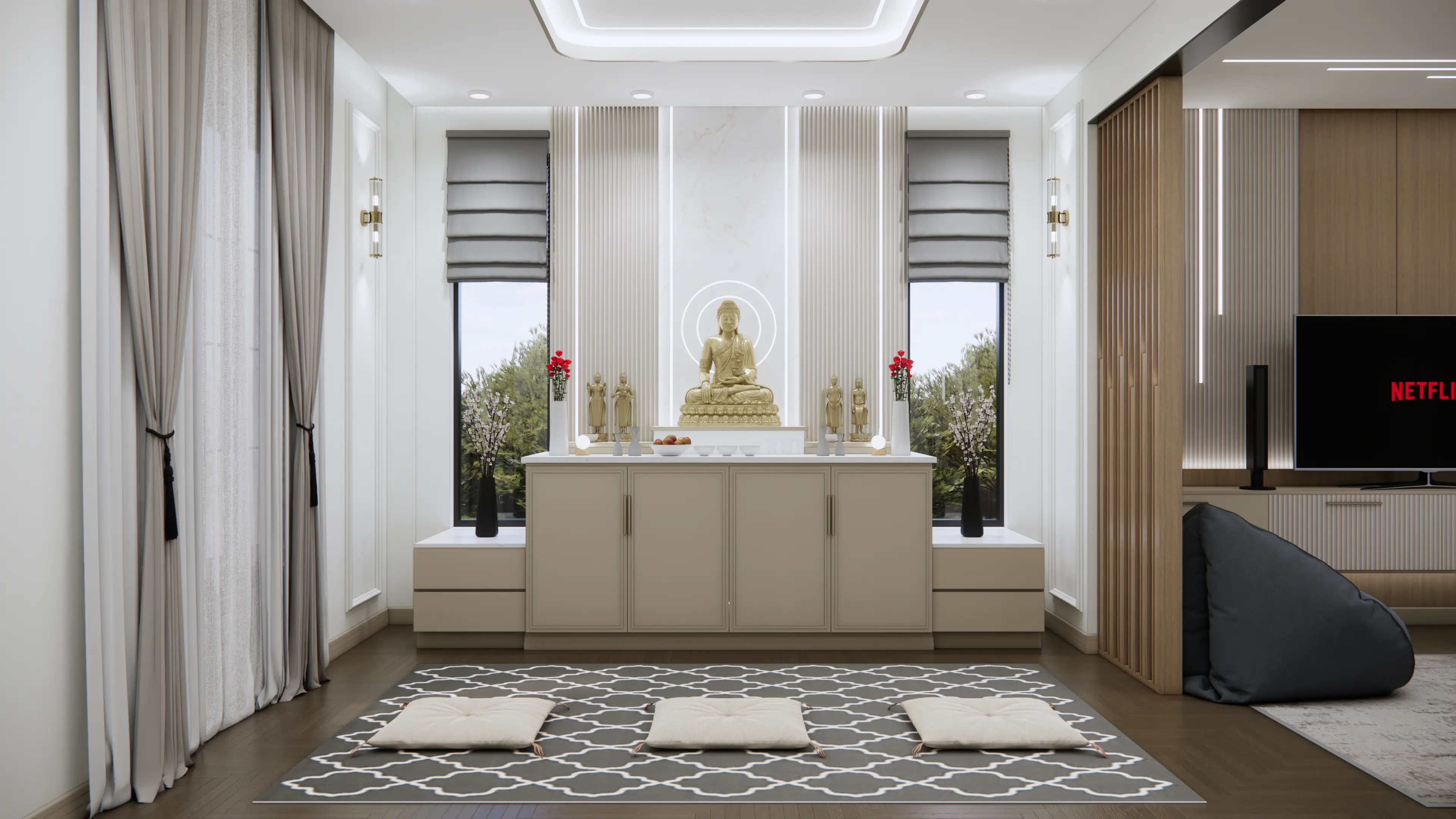 Master Bedroom 1 — Gold Accent Panels