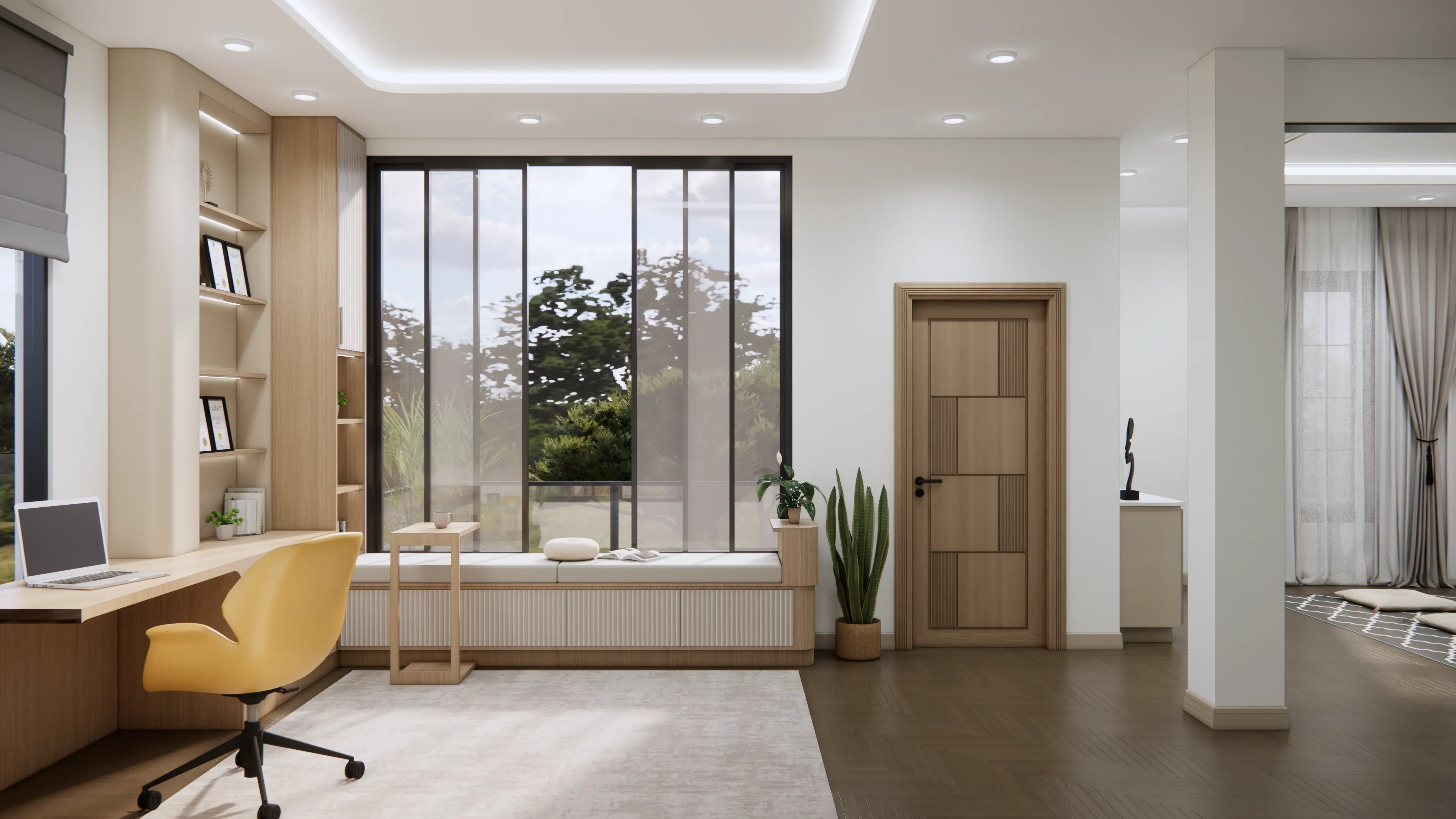 Foyer — Abstract Art & Staircase View