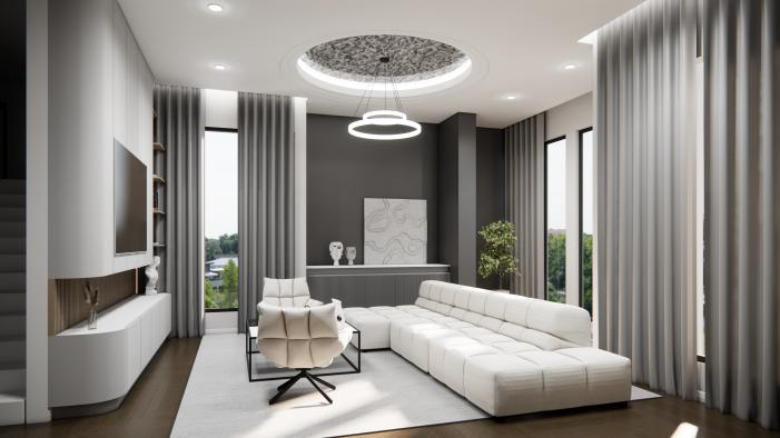 3rd Floor Living — White Sofa & Round Ceiling