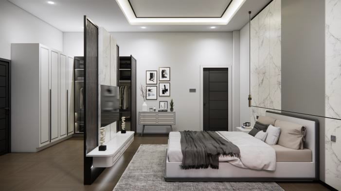 Master Bedroom 1 — Marble & Black Frame