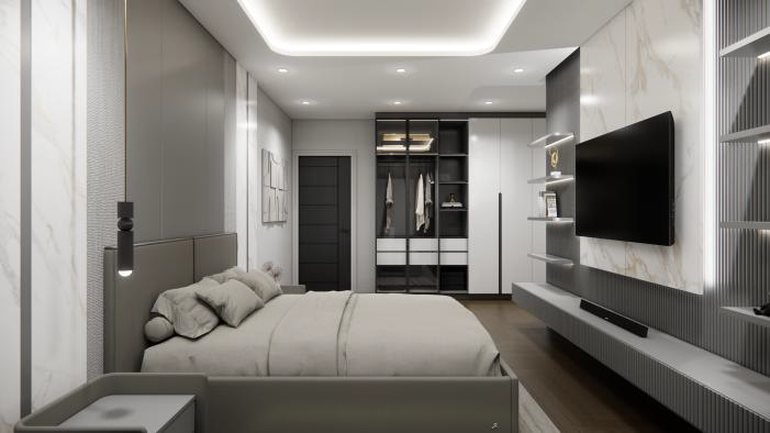 Bedroom 4 — Grey & TV Wall