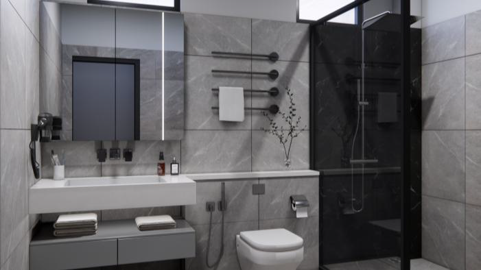 Bathroom 1 — Dark Marble Shower