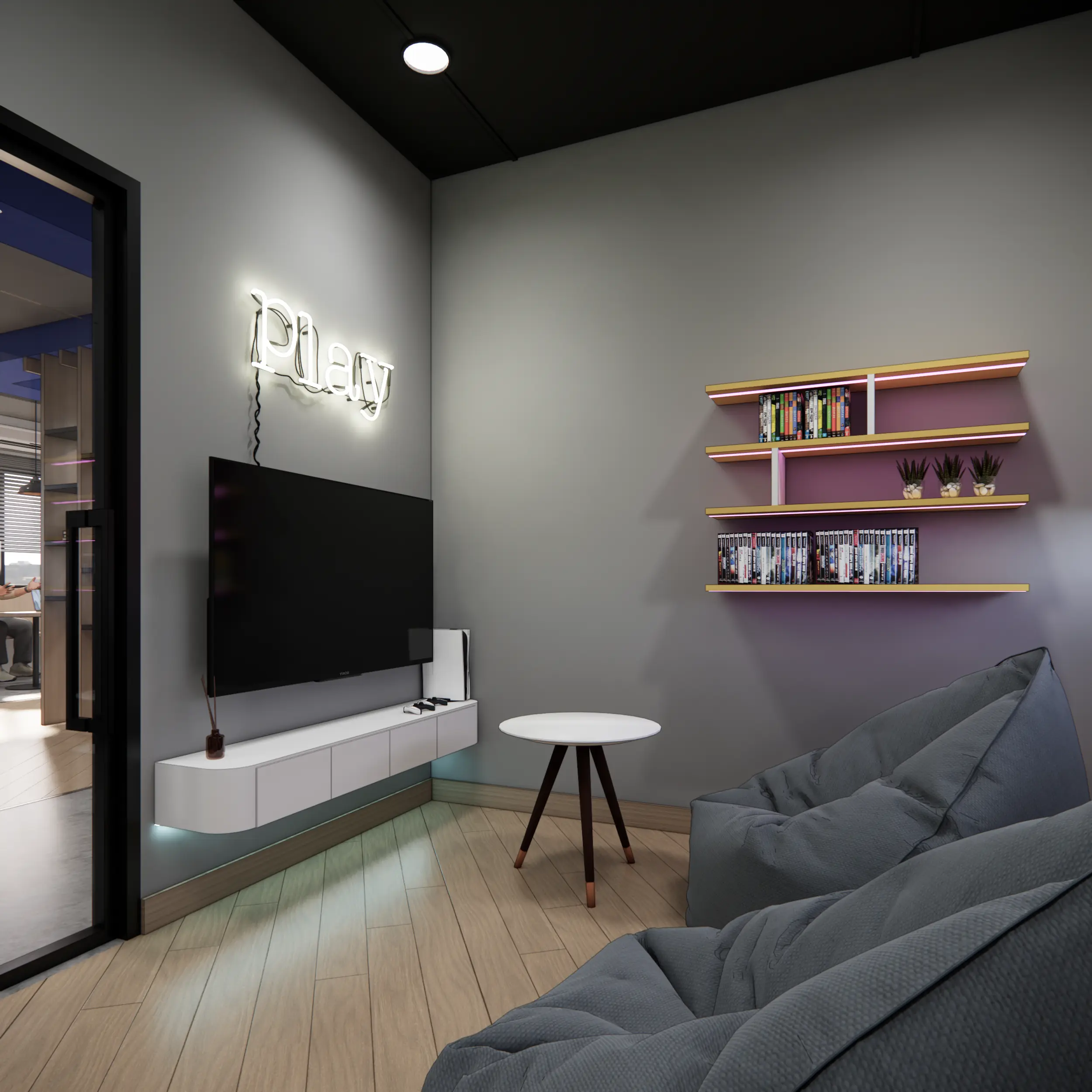 Playroom — Neon Sign & Cozy Seating