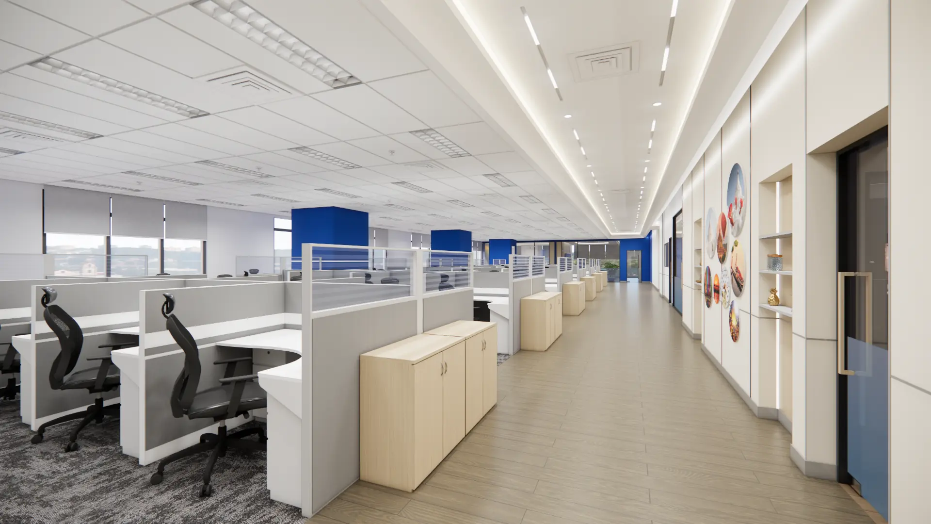 Working Zone — Blue Accents & Cubicles
